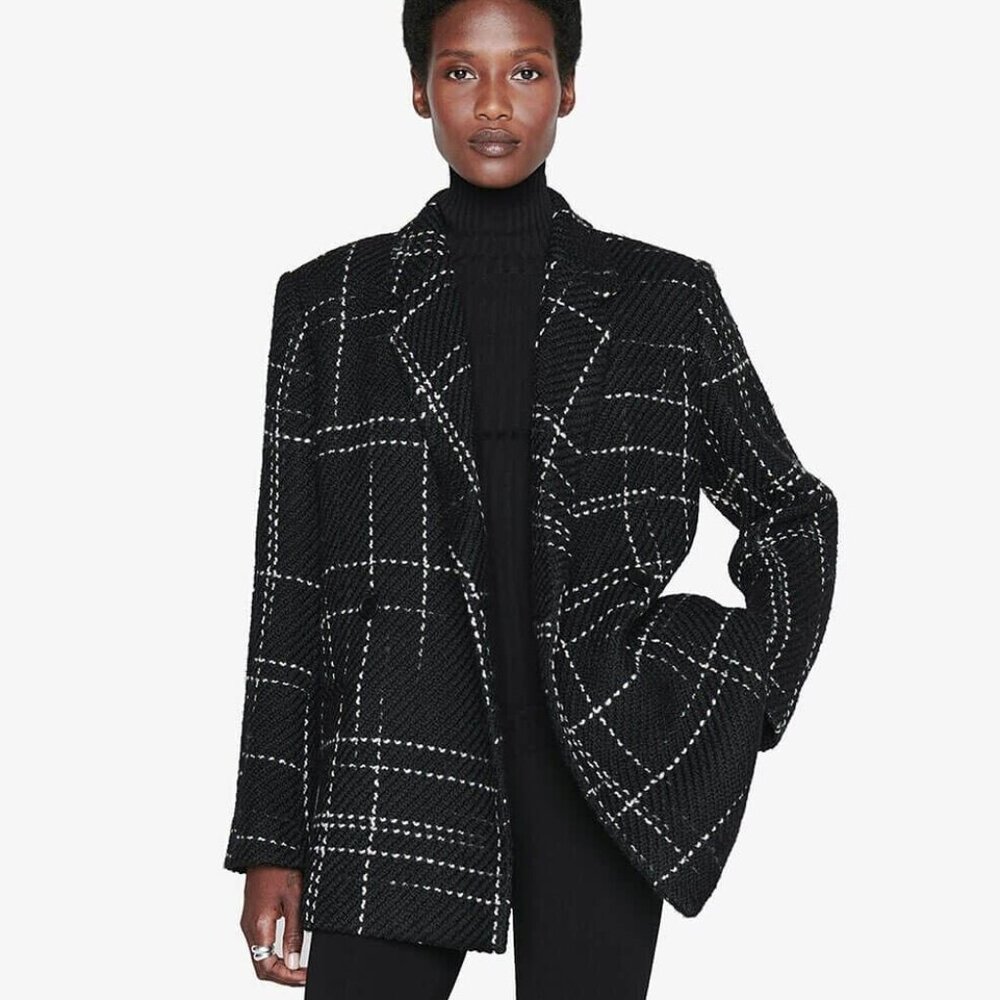 ANINE BING Kaia Plaid Blazer - Black and White